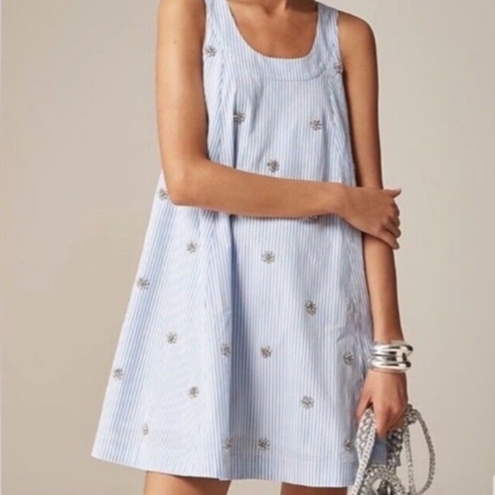 J. Crew Collection embellished shift dress Blue Striped